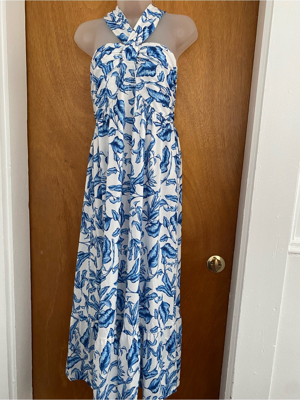 Blue and White Halter Maxi Dress - Brand New